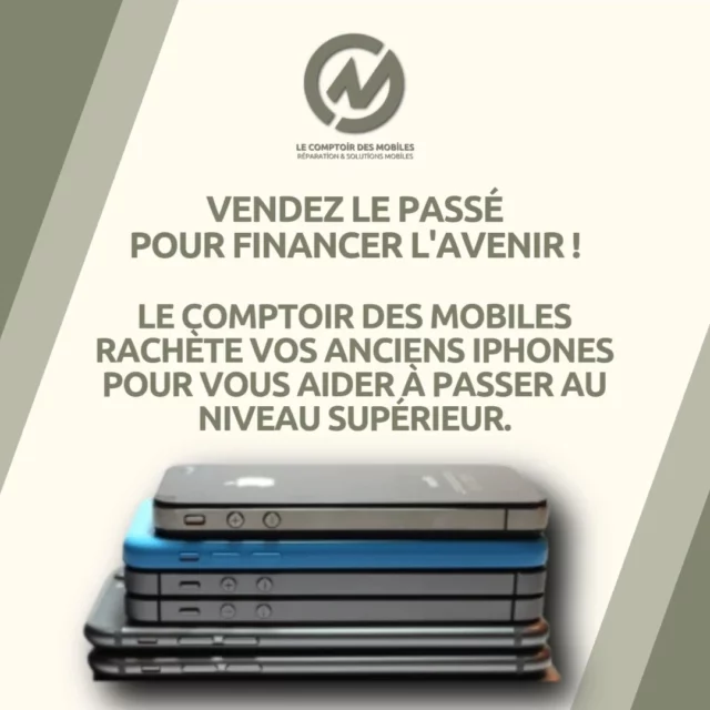 Vendez le passé pour financer l'avenir !

Vous pensez à changer de téléphone ? 🚀
Ne laissez pas votre ancien appareil dormir inutilement.
Le Comptoir des Mobiles vous aide à faire le grand saut plus facilement !

🟢 Comment ça marche ?

 - Apportez votre ancien iPhone en boutique (peu importe le modèle ou l'état).
 - Recevez une estimation immédiate de sa valeur.
 - Repartez avec un règlement direct en cash ou un avoir à utiliser pour acheter un nouveau modèle, un iPhone reconditionné ou des accessoires haut de gamme !

🔝 Financez votre nouvel appareil sans vous ruiner !
Avec notre solution de rachat rapide, vous passez à la dernière génération en toute sérénité.

📍 Nos adresses :
 - 4 rue de Longchamp, Neuilly-sur-Seine
 - 27 rue de Chartres, Neuilly-sur-Seine
 - 98 rue Gallieni, Boulogne-Billancourt
 - 73 avenue de la République, Montrouge

🕙 Ouvert du lundi au samedi, 10h-19h
📞 Nous appeler : 01 46 37 72 74
📩 Écrire : info@lecomptoirdesmobiles.com

🚀 Passez au Comptoir des Mobiles et financez votre futur mobile dès aujourd'hui !

#rachatiphone #upgrade #smartphonerecyclage #lecomptoirdesmobiles