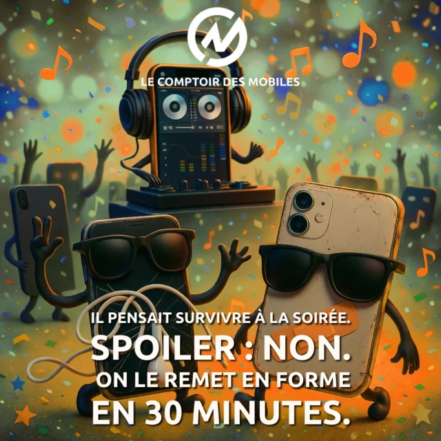 🎶 Il pensait survivre à la Fête de la Musique.
😬 Spoiler : non.
📱 Heureusement, on le remet en forme en 30 minutes chrono.

Écran éclaté, batterie KO, smartphone trempé dans l’ambiance (ou autre chose)… Après la teuf, c’est souvent nous qu’on appelle.
🛠️ Le Comptoir des Mobiles, c’est LA clinique express des téléphones fêtards.

📍 4 boutiques dans le 92
📞 01 46 37 72 74
📧 contact@lecomptoirdesmobiles.com
🌐 www.lecomptoirdesmobiles.com

👉 Ton smartphone a un coup de blues post-concert ? Passe nous voir.

#fetedelamusique #reparationmobile #smartphonerepair #lecomptoirdesmobiles #ecranbrisé #afterpartyfail #30minuteschrono #hautsdeseine #techcare