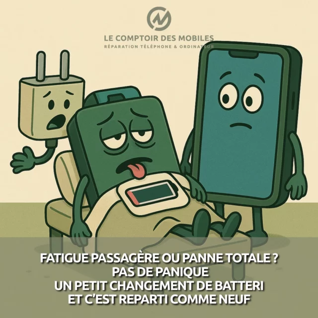 🔋 Fatigue passagère ou panne totale ?
Écran figé, batterie qui fond à vue d’œil, téléphone qui s’éteint à 32 %… Pas de doute, votre smartphone est au bout de sa vie ⚠️
Mais pas de panique : un petit changement de batterie, et c’est reparti comme neuf ! 🚀

Chez Le Comptoir des Mobiles, on ne fait pas que réparer :
on redonne de l’énergie à vos appareils, avec des pièces de qualité, un service express et une garantie en prime 🔧📱
… et on le fait toujours avec le sourire (même pour les cas les plus désespérés 😅).

📍 4 cliniques mobiles dans le 92 :

📞 01 46 37 72 74
🌐 www.lecomptoirdesmobiles.com

👉 Avec ou sans rendez-vous, venez nous voir !
On s’occupe de votre téléphone comme s’il sortait du coma 🤖❤️

#lecomptoirdesmobiles #reparationiphone #batterieHS #smartphonefatigue #reparationexpress #humourtech #iphonefatigue #neuillysurseine #boulognebillancourt #montrouge #reparationmobile #batterieneuve #urgencebatterie